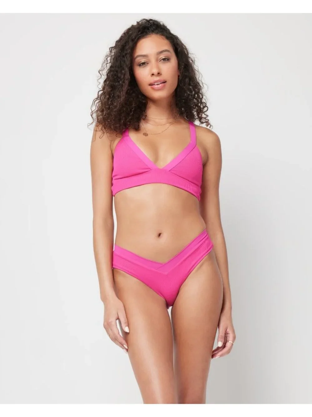 L*Space Ribbed Vera Bikini Top in Bougainvillea New Womens Swimsuit